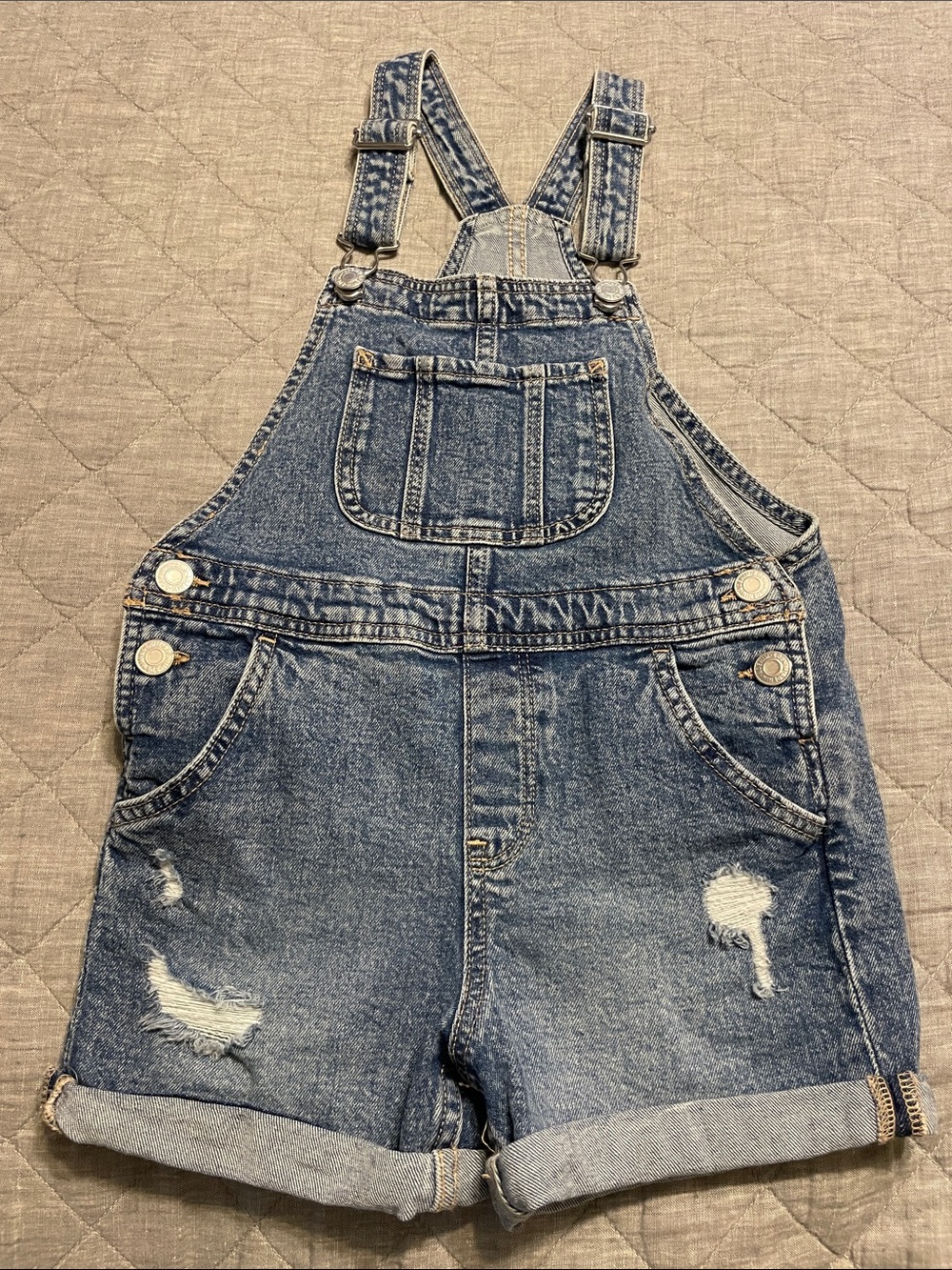 H&M Distressed Denim Short Overalls - Blue